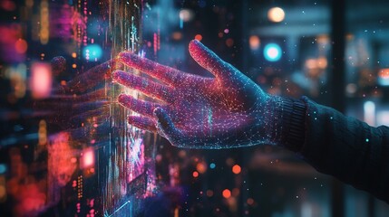 Poster - Futuristic Hand Interacting with Digital Elements