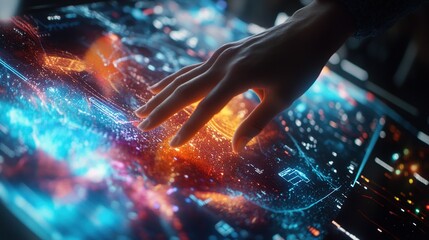 Poster - Touching Futuristic Interface with Vibrant Colors