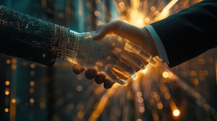 Poster - AI Technology Handshake with Digital Elements