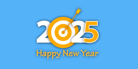 Poster - 2025 year goal planning sketch on blue backdrop. Countdown and 2025 business planning. Happy New Year concept. Annual plan and development for achieving goal. 3D Rendering.
