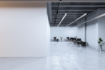 Poster - Gray coworking office interior with furniture and mock up place on wall. 3D Rendering.