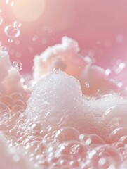Poster - The surface of a calming bath filled with light pink bubbles and gentle foam, inviting relaxation and indulgence in self-care practices. Generative AI