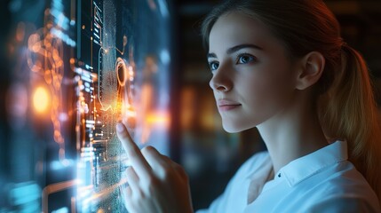 Poster - Young Woman Interacting with Digital Interface