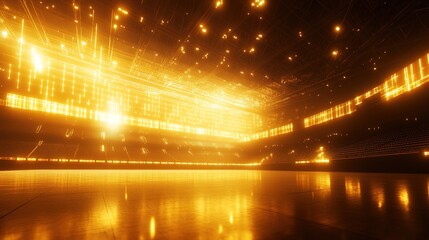 Canvas Print - Bright Abstract Arena with Golden Lights and Reflections