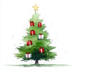 Wall Mural - Watercolor Christmas Tree with Gifts.