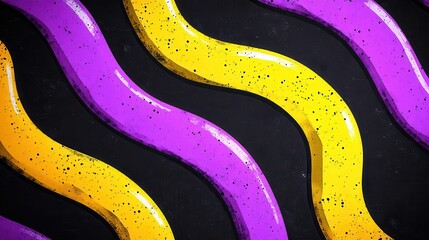 Sticker - Abstract Yellow and Purple Curved Lines on Black Background.