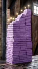 Wall Mural - Purple Wooden Blocks with Lights on Top.