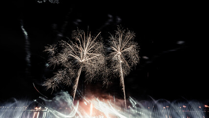 Fireworks display on New Year's night with beautiful lights at night