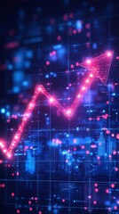 Poster - A dynamic upward trend graph is depicted with glowing neon lines and dots, symbolizing growth and success in a technological environment, highlighting data visualization
