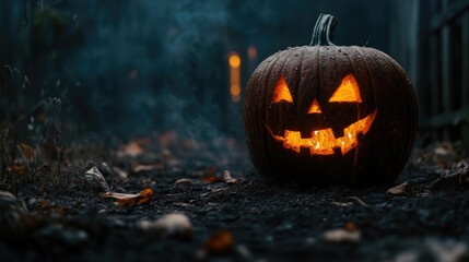 Wall Mural - spooky jack o lantern in the night