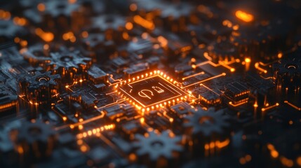 Poster - A glowing digital circuit running through interlocking gears, representing the infusion of technology into business operations.