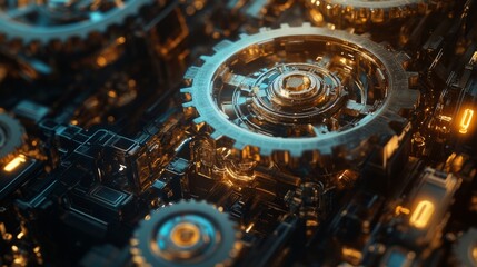 Poster - A visual fusion of traditional gears and advanced circuitry, showcasing how technology transforms and powers business operations.