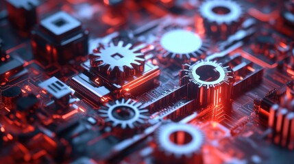 Poster - Abstract illustration of gears and circuit boards intertwined, symbolizing technology role in advancing business processes.