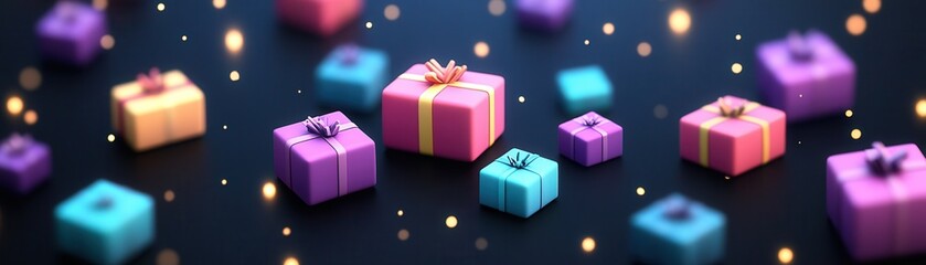 Sticker - Colorful Gift Boxes with Festive Lights.