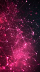 Poster - A vibrant display of interconnected lines and nodes in shades of pink creates an abstract pattern. The dark background enhances the luminous effect, resembling a digital network