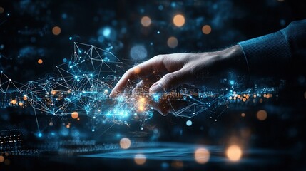 Poster - Futuristic Hand Touching Digital Connections
