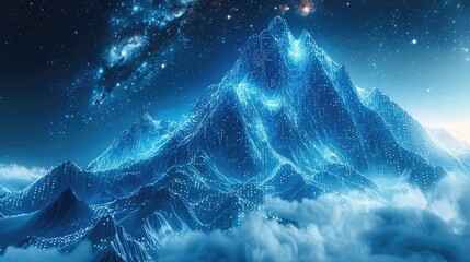 Aufkleber - A technological mountains in blue binary code and energy ascending to space.