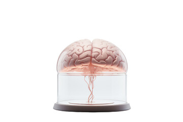 Poster - A detailed 3D illustration of a brain in a glass dome, symbolizing the study of neuroscience and human cognition.