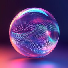 Poster - A floating 3D orb made of abstract holographic patterns, radiating soft neon light