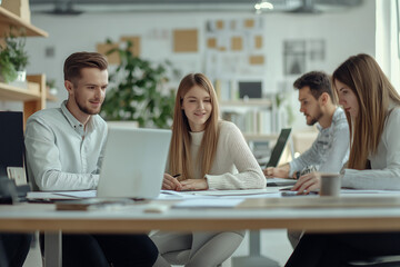 business professionals working on a project as a team in the office for work to show teamwork