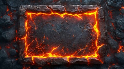 Fototapete - Molten Lava Frame Surrounding a Rough Stone Surface