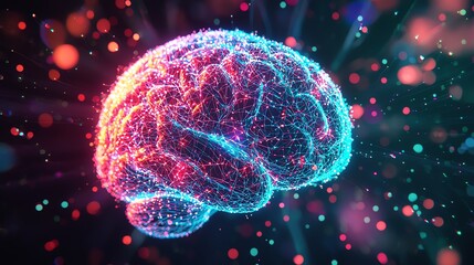 Poster - Abstract digital brain with glowing lights