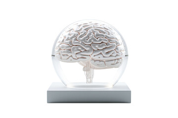 Poster - A transparent model of a human brain displayed on a white base, symbolizing cognitive functions and neuroscience.