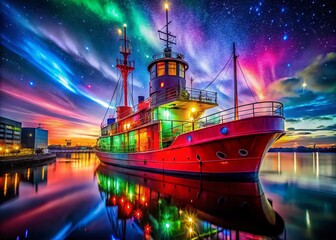 Vibrant Neon Lightship Illuminating the Night Sky with Colorful Radiance and Futuristic Design