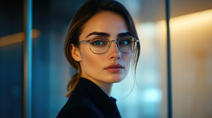 Canvas Print - Fashion Portrait of a Young Woman in Glasses