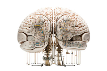 Poster - An intricate illustration of a brain with technological components, showcasing the fusion of biology and technology.