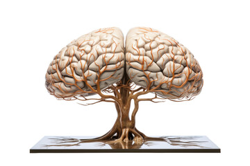Poster - Artistic representation of a tree resembling a human brain, symbolizing the connection between nature and intellect, white isolated background.