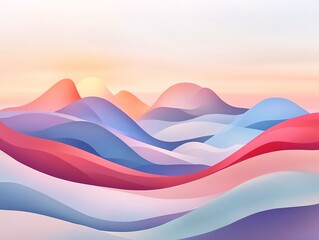 Poster - A peaceful abstract landscape with soft gradients of color, flowing lines, and organic shapes