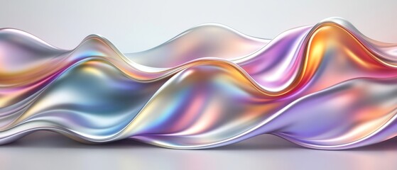 Poster - A beautifully draped piece of fabric forms gentle waves, displaying a spectrum of iridescent colors that shimmer and blend into soft pastels, enhancing its elegant appearance