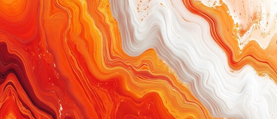Poster - Vibrant orange and white colors blend seamlessly in swirling patterns, evoking a sense of warmth and energy, perfect for artistic and modern decor
