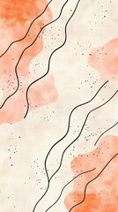 Poster - This artwork showcases a unique abstract design with soft orange shapes and flowing black lines against a cream background, perfect for contemporary interior decor