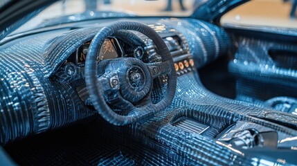 Poster - A 3D-printed interior of a car, including an instrument panel and buttons, underscores the versatility of 3D printing technology.
