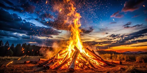 Poster - Warm and Inviting Bonfire in the Night Sky with Sparks Flying and Flames Dancing Brightly