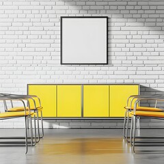 Yellow Cabinet with Blank Frame in Minimalist Interior