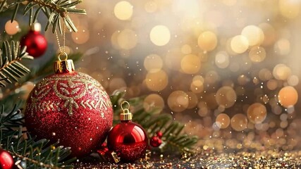 Wall Mural - christmas ball ornament hangs gracefully on a snow-dusted evergreen branch, creating a festive and c