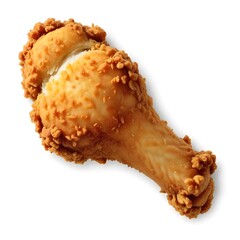 A fried chicken drumstick with a crispy golden-brown breading