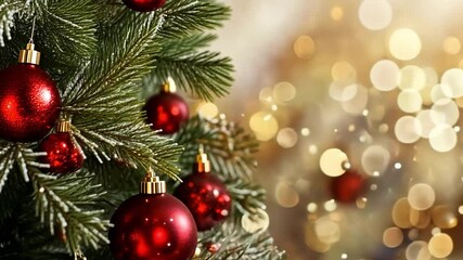 Wall Mural - christmas balls ornament hangs gracefully on a snow-dusted evergreen branch, creating a festive and 