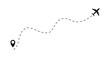 © Yanka - The plane icon follow from start pin point to finish by dashed line. Airplane dashed line path flat style design isolated on white background. Airplane route trace flight air map.