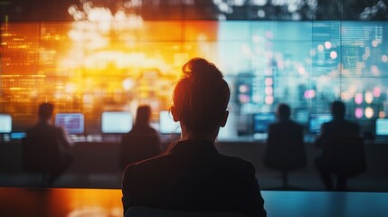 Wall Mural - Focused Individual in Digital Control Room Setting