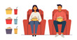 © mast3r - People in cinema seats eating popcorn movie theater snacks drinks colorful