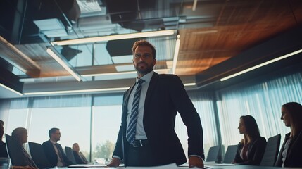 Sticker - Businessman in Modern Conference Room Setting