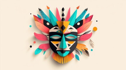 Canvas Print - A whimsical illustration of a traditional African mask, depicting the rich history and symbolism embedded within African art and culture.