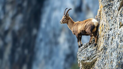 mountain goat standing majestically on a rock cliff.