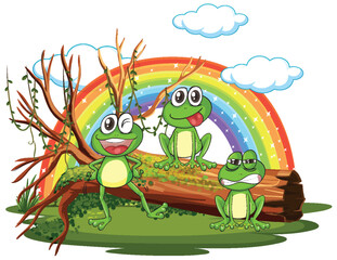 Wall Mural - Happy Frogs Under Rainbow