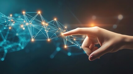 Poster - Futuristic Hand Touching Digital Connections