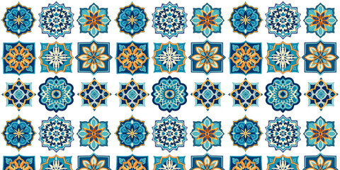 urkish mosaic tiles with ancient oriental patterns, seamless background.